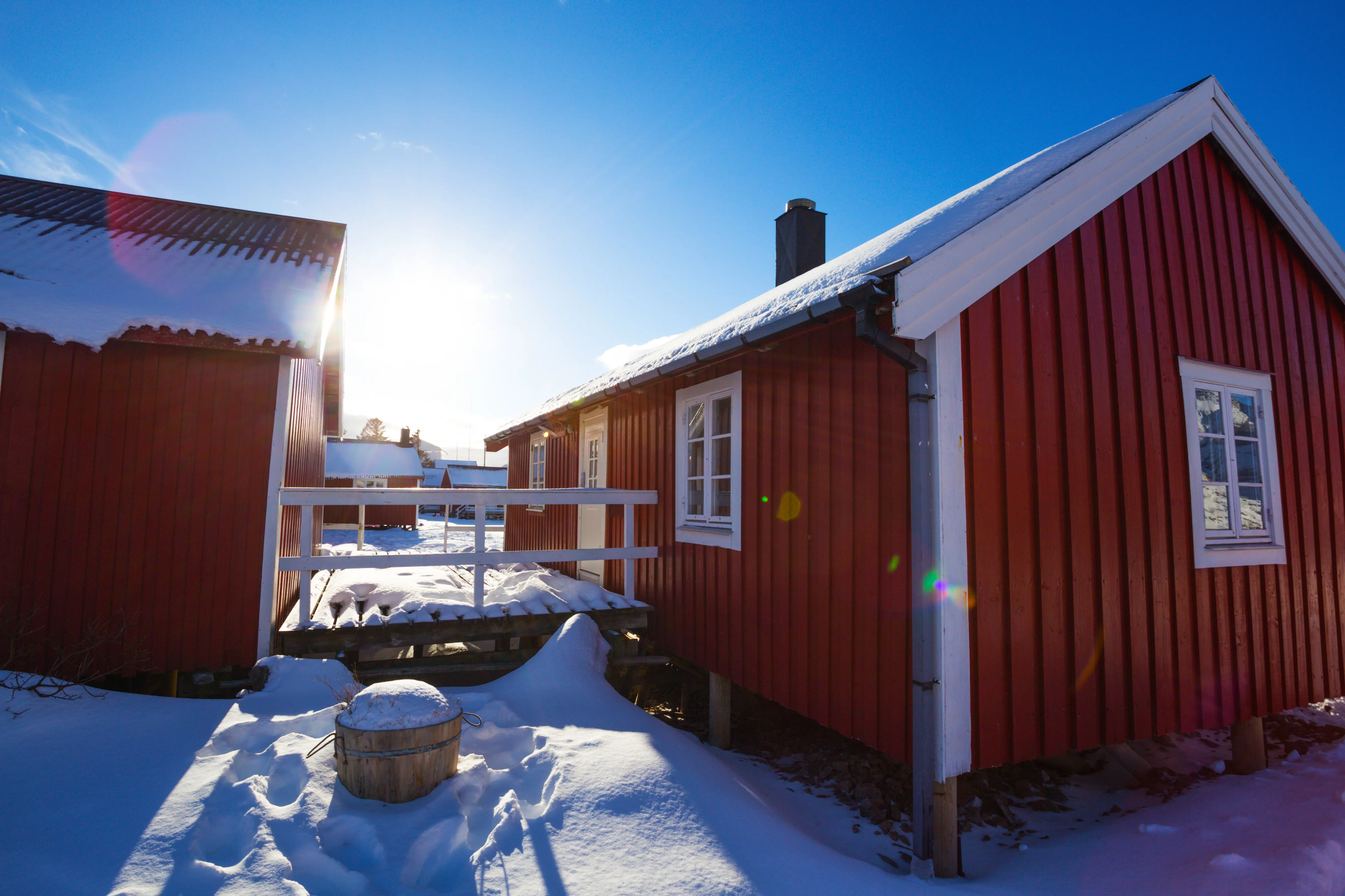 Traditional Norwegian wooden rorbu house