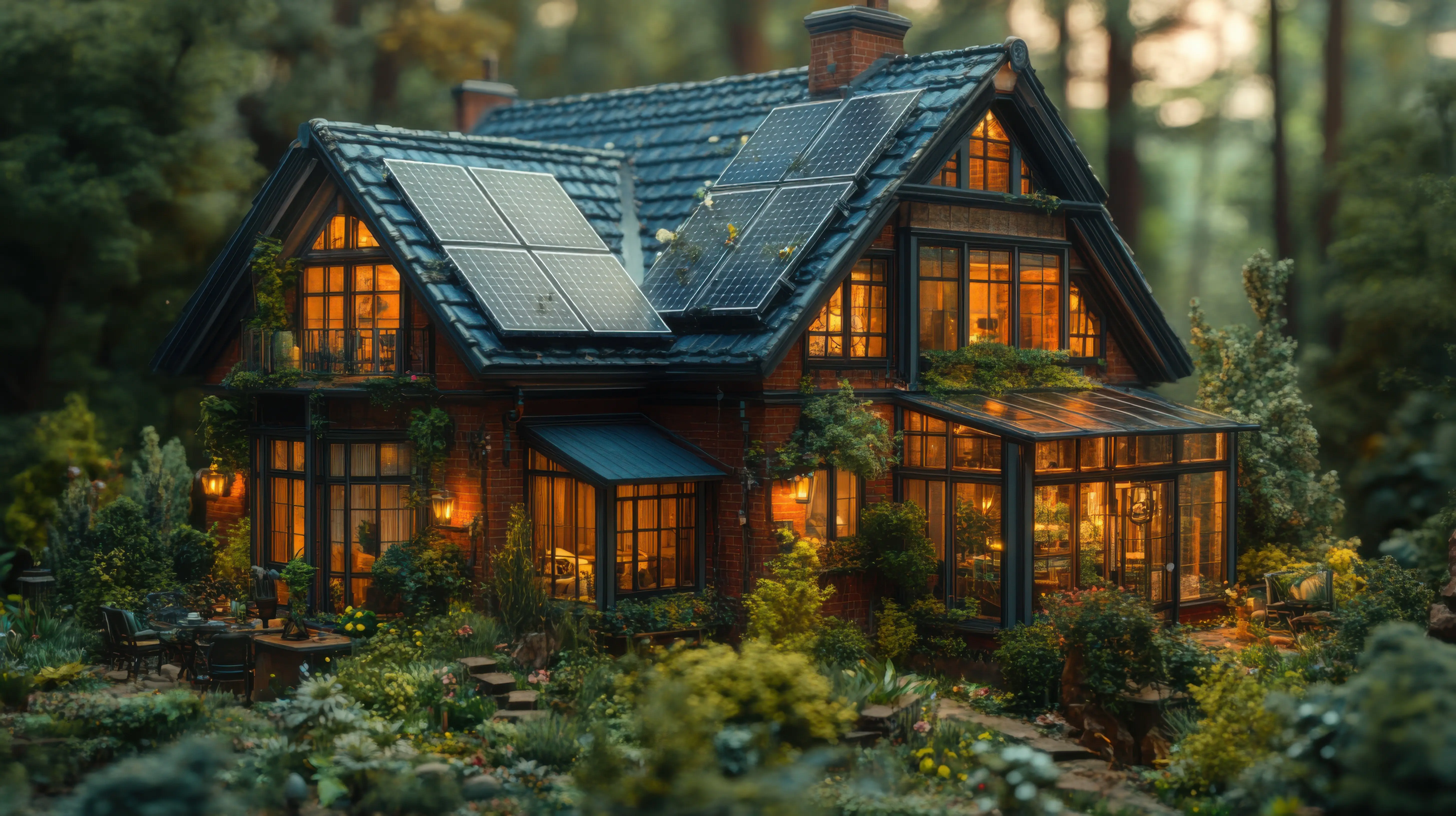 Eco-friendly home with roof-mounted solar panels for sustainable living solutions