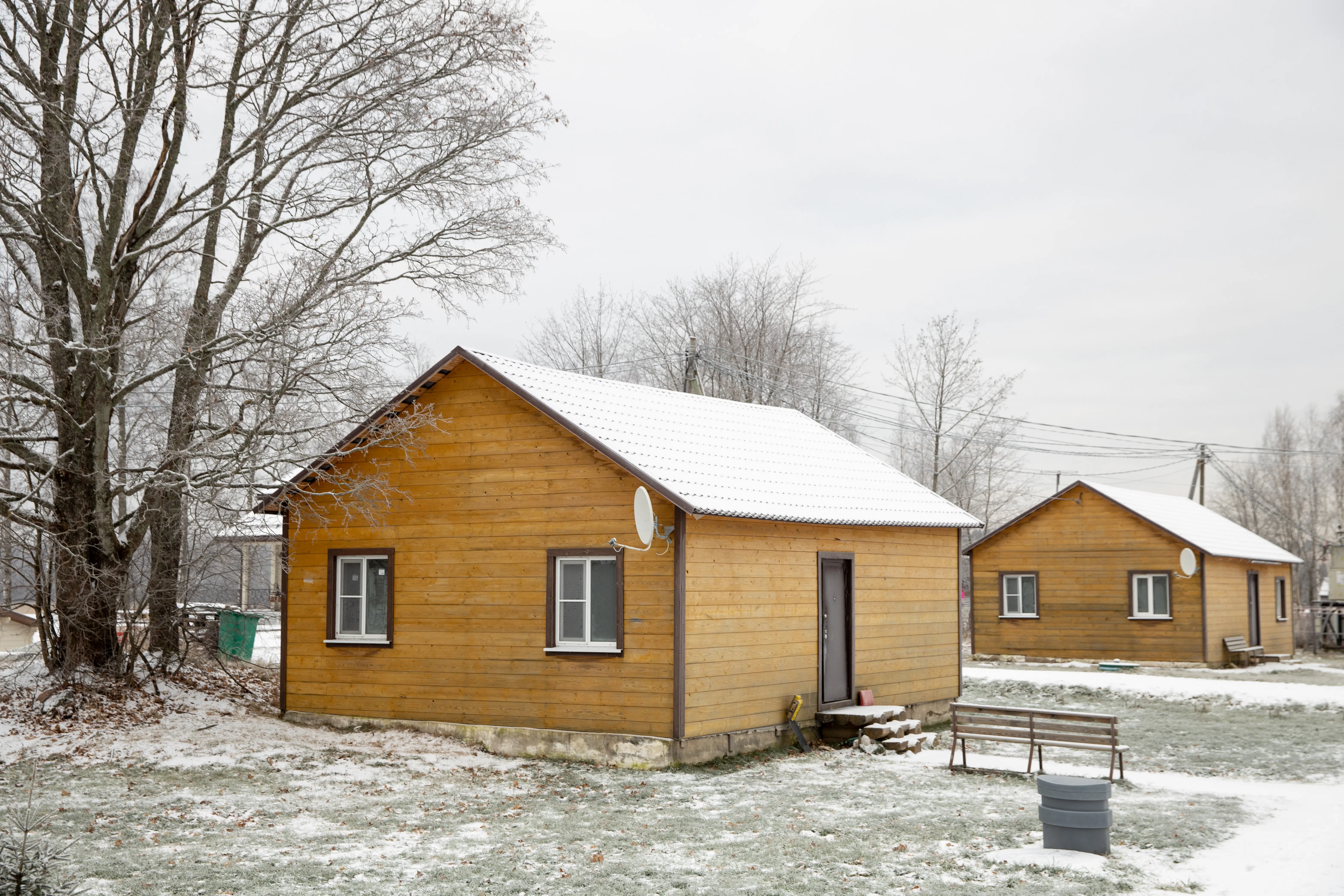 A treehouse in the village during winter